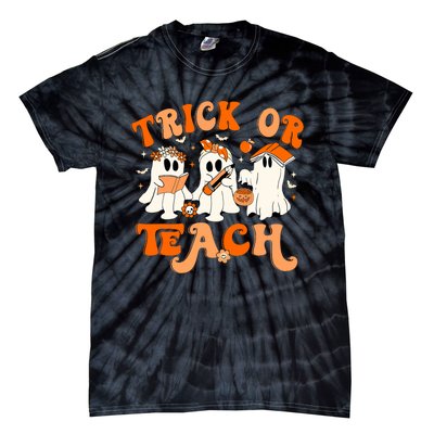 Teacher Halloween Trick Or Teach Retro Groovy Floral Ghost Tie-Dye T-Shirt