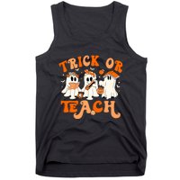 Teacher Halloween Trick Or Teach Retro Groovy Floral Ghost Tank Top