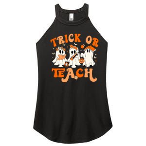 Teacher Halloween Trick Or Teach Retro Groovy Floral Ghost Women's Perfect Tri Rocker Tank