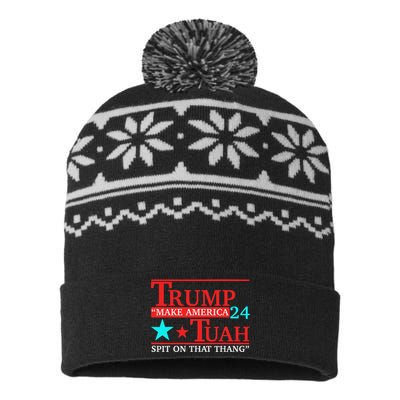 Trump Hawk Tuah Viral Meme Humor USA-Made Snowflake Beanie