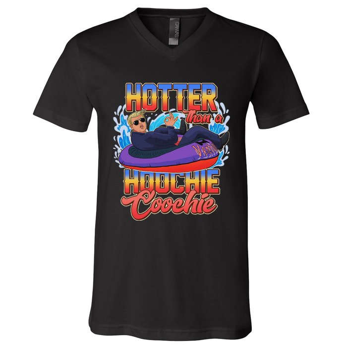 Trump Hotter Than A Hoochie Coochie Funny V-Neck T-Shirt