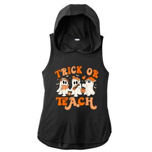 Teacher Halloween Trick Or Teach Retro Groovy Floral Ghost Ladies PosiCharge Tri-Blend Wicking Draft Hoodie Tank