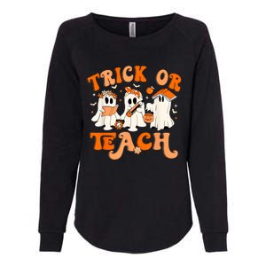 Teacher Halloween Trick Or Teach Retro Groovy Floral Ghost Womens California Wash Sweatshirt