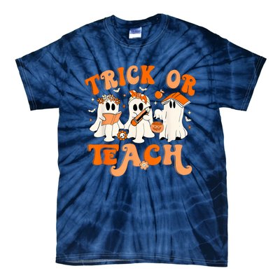 Teacher Halloween Trick Or Teach Retro Groovy Floral Ghost Tie-Dye T-Shirt