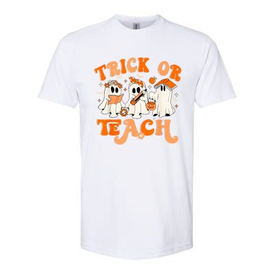 Teacher Halloween Trick Or Teach Retro Groovy Floral Ghost Softstyle CVC T-Shirt