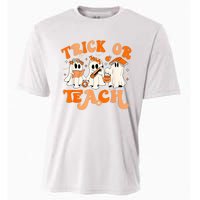 Teacher Halloween Trick Or Teach Retro Groovy Floral Ghost Cooling Performance Crew T-Shirt