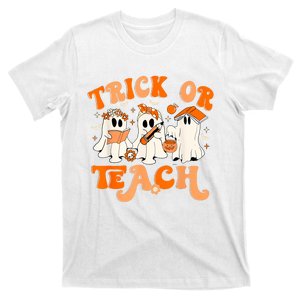 Teacher Halloween Trick Or Teach Retro Groovy Floral Ghost T-Shirt