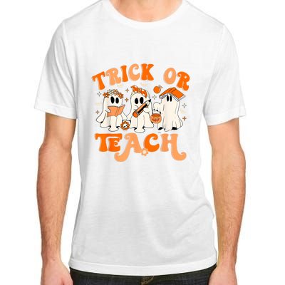 Teacher Halloween Trick Or Teach Retro Groovy Floral Ghost Adult ChromaSoft Performance T-Shirt