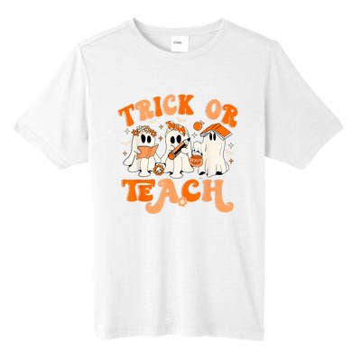 Teacher Halloween Trick Or Teach Retro Groovy Floral Ghost Tall Fusion ChromaSoft Performance T-Shirt