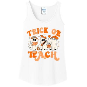 Teacher Halloween Trick Or Teach Retro Groovy Floral Ghost Ladies Essential Tank