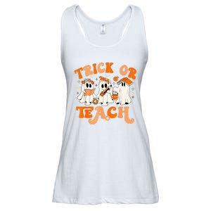 Teacher Halloween Trick Or Teach Retro Groovy Floral Ghost Ladies Essential Flowy Tank