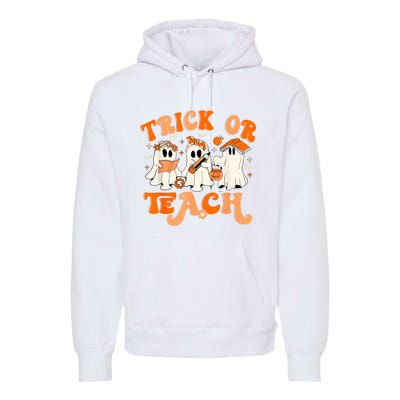 Teacher Halloween Trick Or Teach Retro Groovy Floral Ghost Premium Hoodie