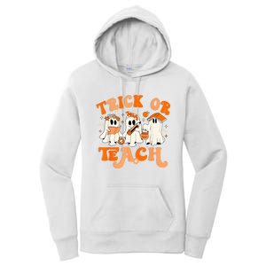 Teacher Halloween Trick Or Teach Retro Groovy Floral Ghost Women's Pullover Hoodie