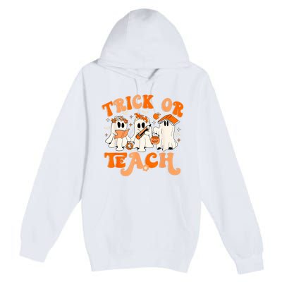 Teacher Halloween Trick Or Teach Retro Groovy Floral Ghost Premium Pullover Hoodie