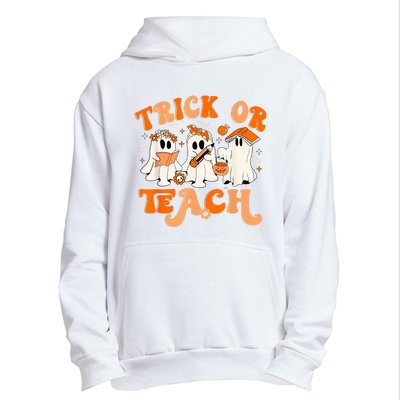 Teacher Halloween Trick Or Teach Retro Groovy Floral Ghost Urban Pullover Hoodie