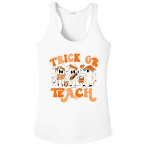 Teacher Halloween Trick Or Teach Retro Groovy Floral Ghost Ladies PosiCharge Competitor Racerback Tank