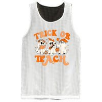 Teacher Halloween Trick Or Teach Retro Groovy Floral Ghost Mesh Reversible Basketball Jersey Tank