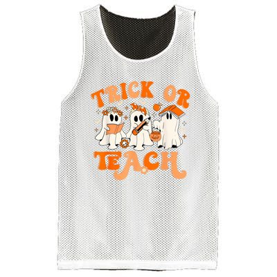 Teacher Halloween Trick Or Teach Retro Groovy Floral Ghost Mesh Reversible Basketball Jersey Tank