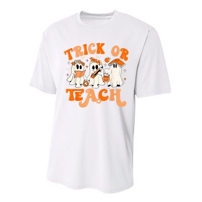 Teacher Halloween Trick Or Teach Retro Groovy Floral Ghost Performance Sprint T-Shirt