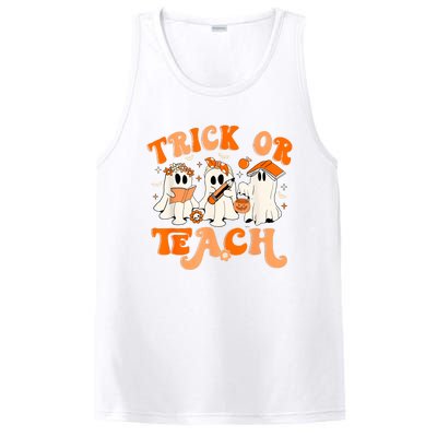 Teacher Halloween Trick Or Teach Retro Groovy Floral Ghost PosiCharge Competitor Tank