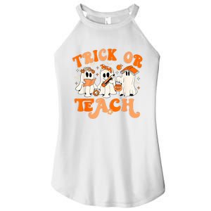 Teacher Halloween Trick Or Teach Retro Groovy Floral Ghost Women's Perfect Tri Rocker Tank