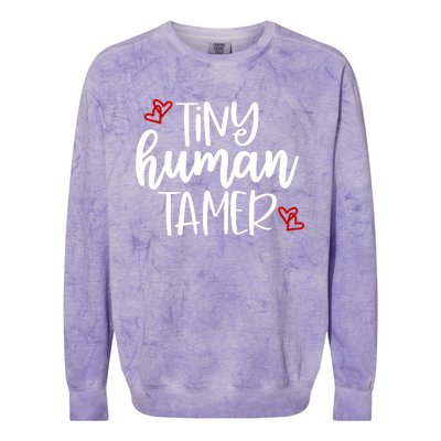 Tiny Human Tamer Funny Colorblast Crewneck Sweatshirt