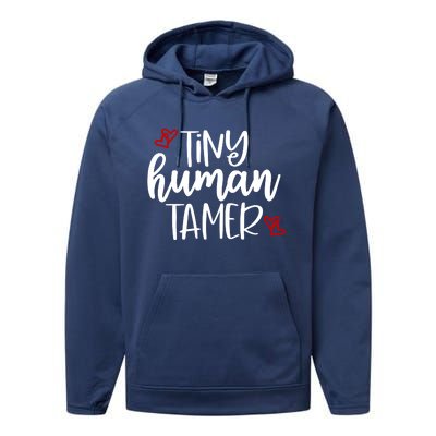 Tiny Human Tamer Funny Performance Fleece Hoodie