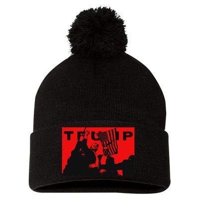 Trump Hero Trump Assassination Attempt Pom Pom 12in Knit Beanie