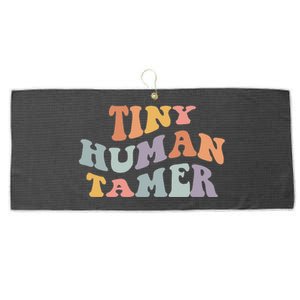 Tiny Human Tamer Funny Teacher Sarcastic Teacher Life Large Microfiber Waffle Golf Towel