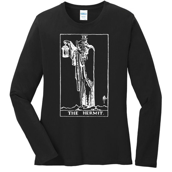 The Hermit Tarot Card Ix Ladies Long Sleeve Shirt