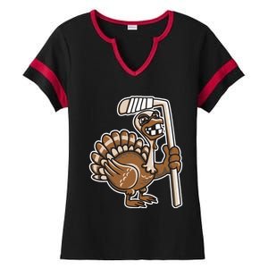 Turkey Hockey Thanksgiving Day Funny Sport Fall Autumn Great Gift Ladies Halftime Notch Neck Tee