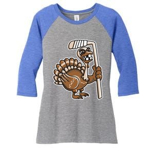 Turkey Hockey Thanksgiving Day Funny Sport Fall Autumn Great Gift Women's Tri-Blend 3/4-Sleeve Raglan Shirt