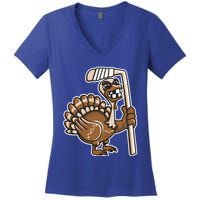 Turkey Hockey Thanksgiving Day Funny Sport Fall Autumn Great Gift Women's V-Neck T-Shirt