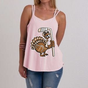 Turkey Hockey Thanksgiving Day Funny Sport Fall Autumn Great Gift Women's Strappy Tank