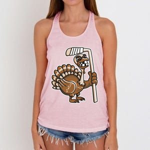 Turkey Hockey Thanksgiving Day Funny Sport Fall Autumn Great Gift Women's Knotted Racerback Tank