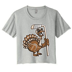 Turkey Hockey Thanksgiving Day Funny Sport Fall Autumn Great Gift Women's Crop Top Tee