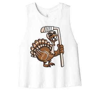 Turkey Hockey Thanksgiving Day Funny Sport Fall Autumn Great Gift Women's Racerback Cropped Tank