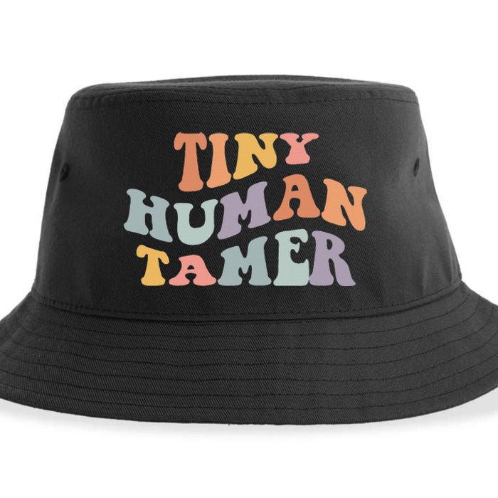 Tiny Human Tamer Funny Teacher Sarcastic Teacher Life Sustainable Bucket Hat