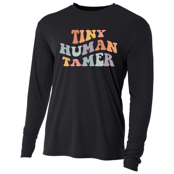 Tiny Human Tamer Funny Teacher Sarcastic Teacher Life Cooling Performance Long Sleeve Crew