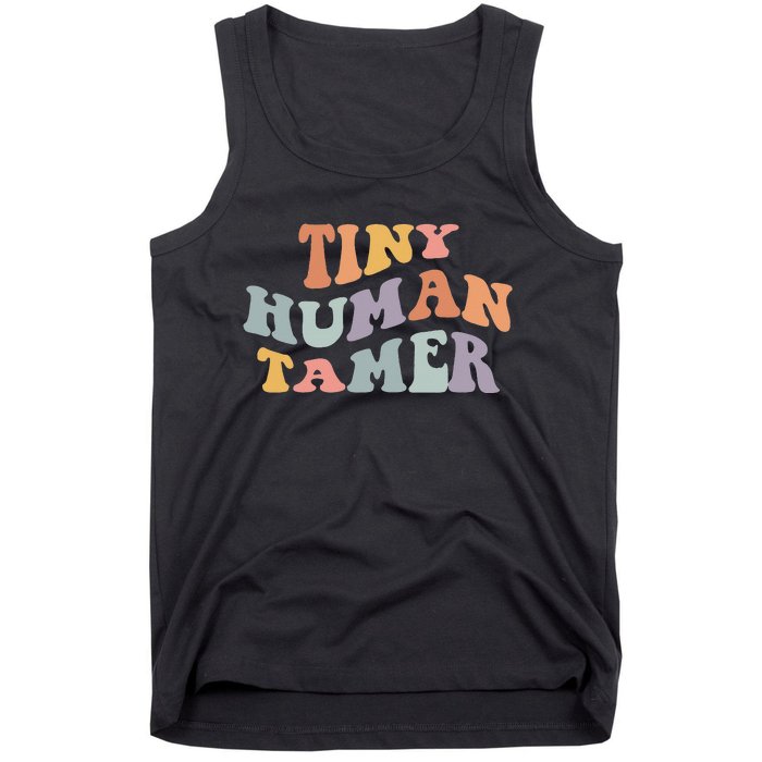 Tiny Human Tamer Funny Teacher Sarcastic Teacher Life Tank Top