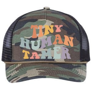 Tiny Human Tamer Funny Teacher Sarcastic Teacher Life Retro Rope Trucker Hat Cap