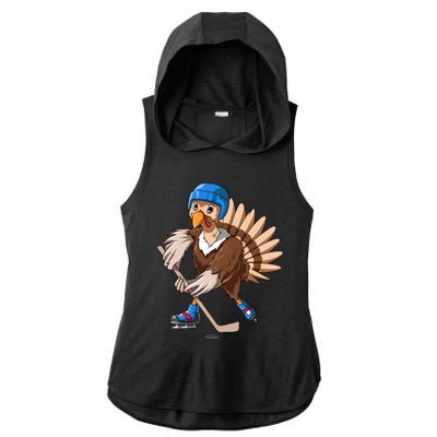 Turkey Hockey Thanksgiving Turkey Playing Hockey Turkey Gift Ladies PosiCharge Tri-Blend Wicking Draft Hoodie Tank