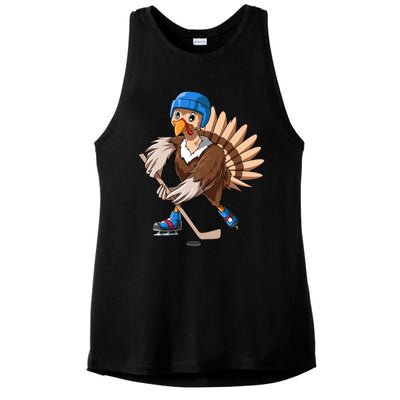 Turkey Hockey Thanksgiving Turkey Playing Hockey Turkey Gift Ladies PosiCharge Tri-Blend Wicking Tank