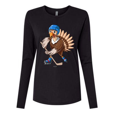 Turkey Hockey Thanksgiving Turkey Playing Hockey Turkey Gift Womens Cotton Relaxed Long Sleeve T-Shirt