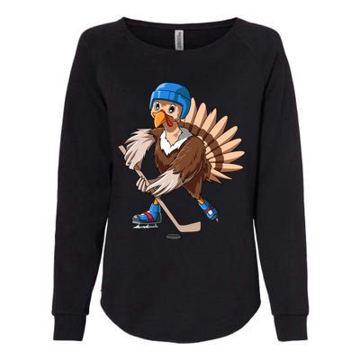 Turkey Hockey Thanksgiving Turkey Playing Hockey Turkey Gift Womens California Wash Sweatshirt