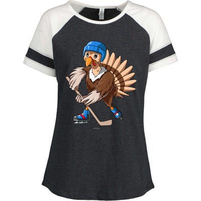 Turkey Hockey Thanksgiving Turkey Playing Hockey Turkey Gift Enza Ladies Jersey Colorblock Tee