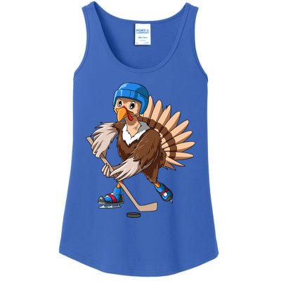 Turkey Hockey Thanksgiving Turkey Playing Hockey Turkey Gift Ladies Essential Tank