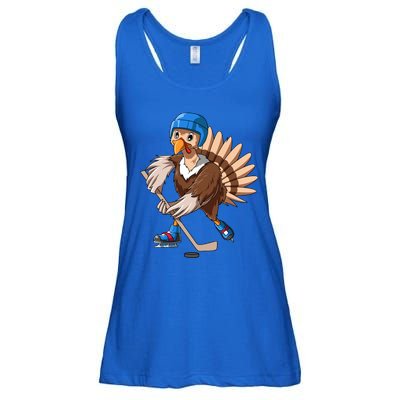 Turkey Hockey Thanksgiving Turkey Playing Hockey Turkey Gift Ladies Essential Flowy Tank