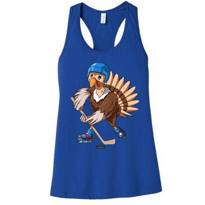 Turkey Hockey Thanksgiving Turkey Playing Hockey Turkey Gift Women's Racerback Tank