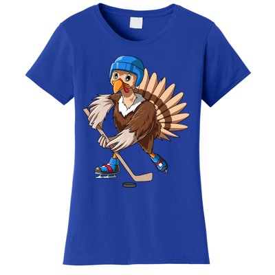 Turkey Hockey Thanksgiving Turkey Playing Hockey Turkey Gift Women's T-Shirt